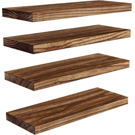 Étagères Murales, Etagere Murale de 40 cm, étagères murales en Bois de Paulownia, Ensemble de 4 étagères en Bois pour Salle de Bain, Chambre, Bureau, Salon, Cuisine, etc. (Brun Clair)