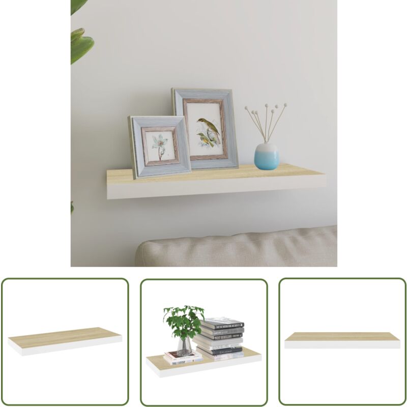 Maison Chic - The Living Store Étagère murale flottante chêne et blanc 60x23,5x3,8 cm mdf - Étagère Murale - Étagère Flottante - Décoration Murale