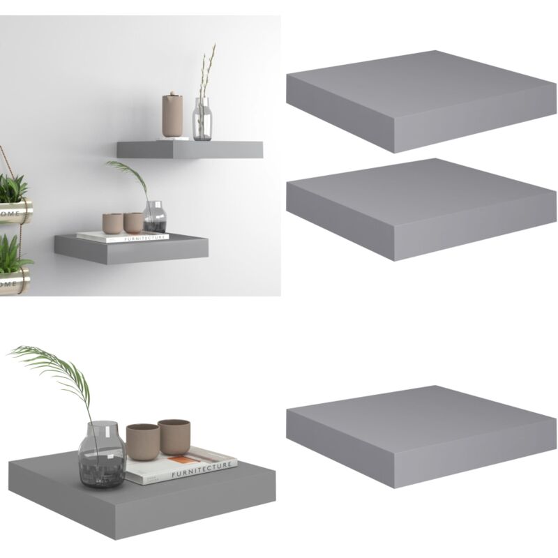 Étagères murales flottantes 2 pcs gris 23x23,5x3,8 cm MDF - Étagères Murales - Étagères Flottantes - Décoration Murale - Rangement Mural - Meubles