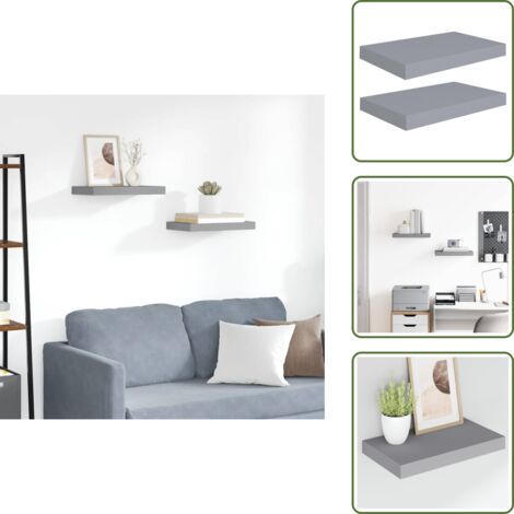 Étagères murales flottantes 2 pcs Gris 40x23x3,8 cm MDF - Étagères Murales - Étagères Flottantes - Décoration Murale - Rangement Mural - Meubles Déco