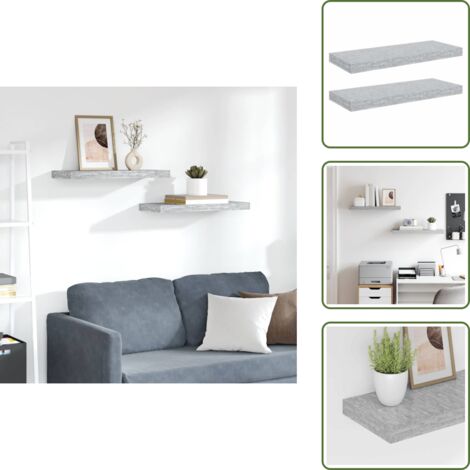 Étagères murales flottantes 2 pcs gris béton 60x23,5x3,8 cm MDF - Étagères Murales - Étagères Flottantes - Décoration Murale - Rangement Mural - Meubles Déco
