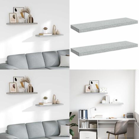 Étagères murales flottantes 2 pcs gris béton 80x23,5x3,8 cm MDF - Étagères Murales - Étagères Flottantes - Décoration Murale - Rangement Mural - Meubles Déco - Home & Living