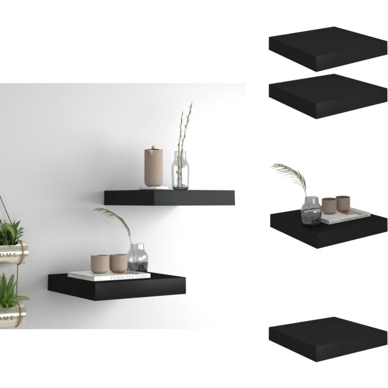 Tagères murales flottantes 2 pcs noir 23x23,5x3,8 cm mdf - Étagères Murales - Étagères Flottantes - Décoration Murale - Rangement Mural - Meubles Déco
