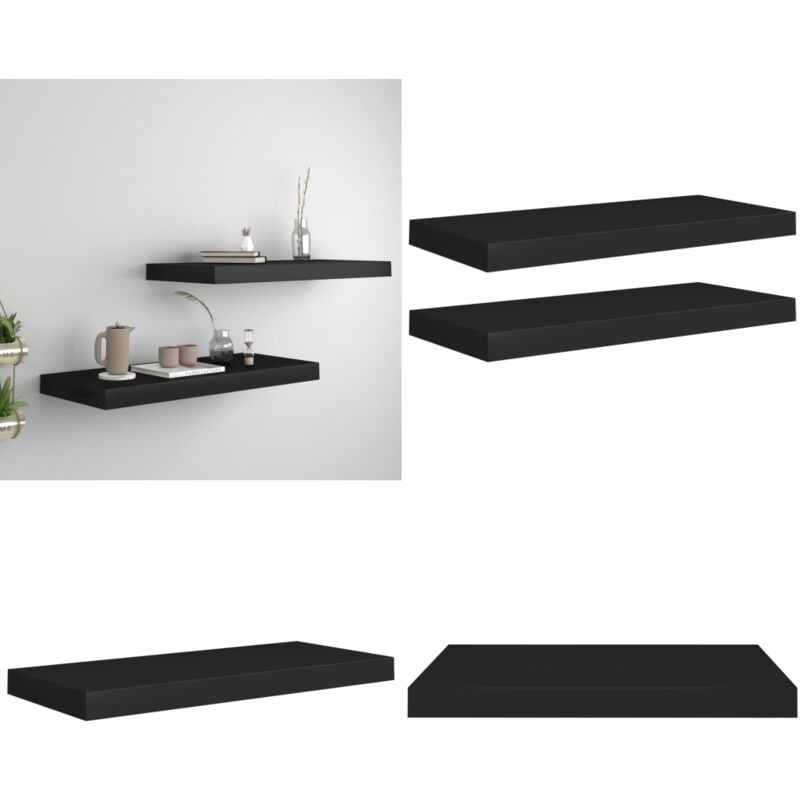 Tagères murales flottantes 2 pcs noir 60x23,5x3,8 cm mdf - Étagères Murales - Étagères Flottantes - Décoration Murale - Rangement Mural - Meubles