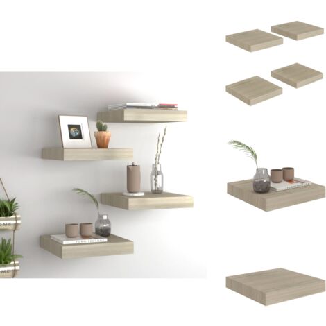 Étagères murales flottantes 4 pcs chêne 23x23,5x3,8 cm MDF - Étagères Murales - Étagères Flottantes - Décoration Murale - Rangement Mural - Meubles Déco