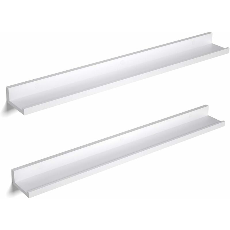 Songmics - tagère Murale, Lot de 2, Décoration Salon, Finition Brillante, 10 x 80 cm, pour Cadres Photos, Livres, Salon, Chambre, Salle de Bain,