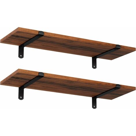Étagères Murales Lot de 2, Étagères Flottantes, Décoratives, Style Rétro, Charge Max. 15 kg/Unité, 60 x 20 x 7 cm, MDF Marron et Noir LWS04NB