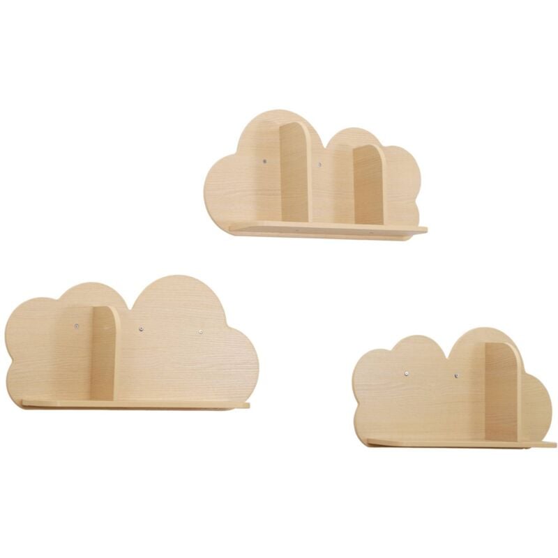 Lot de 3 étagères murales couleur naturelle nuage pour chambre enfant