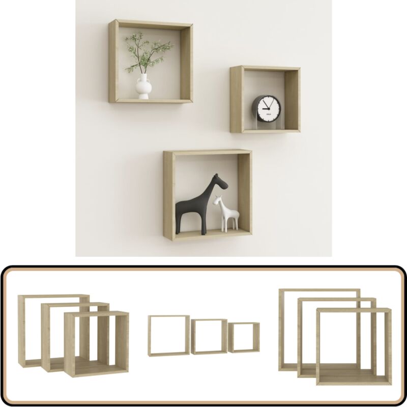 Tagères murales sous forme de cube 3 pcs Chêne sonoma - Etagere Murale - Étagères Murales - Étagères Cubes - Rangement Mural - Décoration Murale