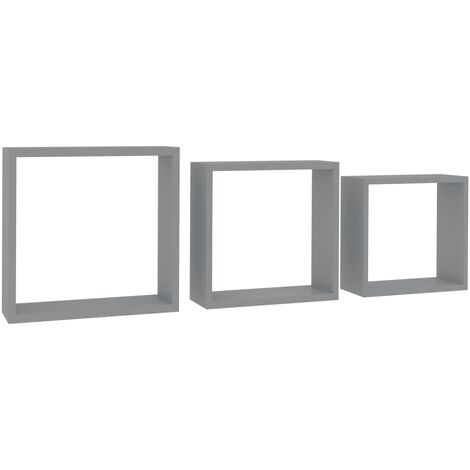 Étagères murales sous forme de cube 3 pcs Gris MDF