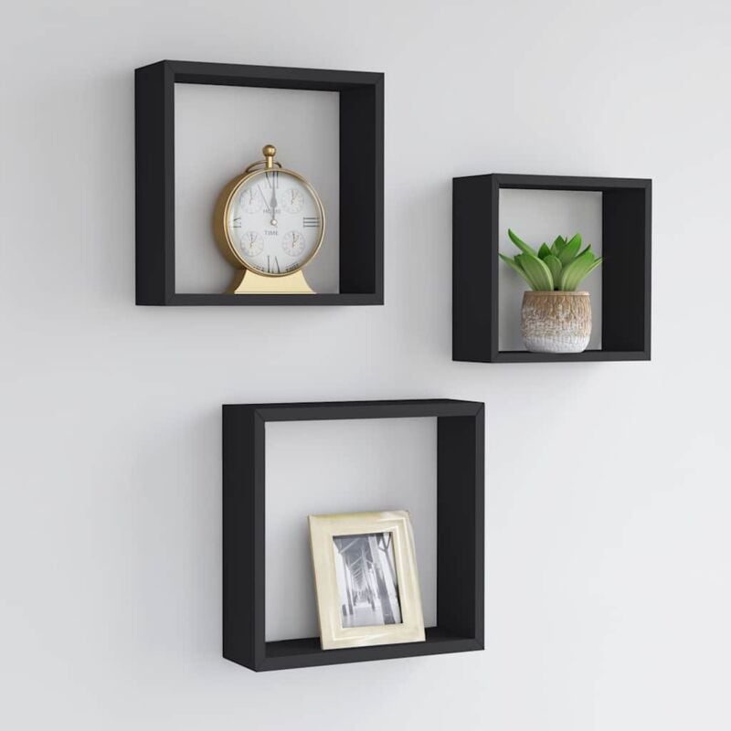 Tagères murales sous forme de cube 3 pcs Noir mdf