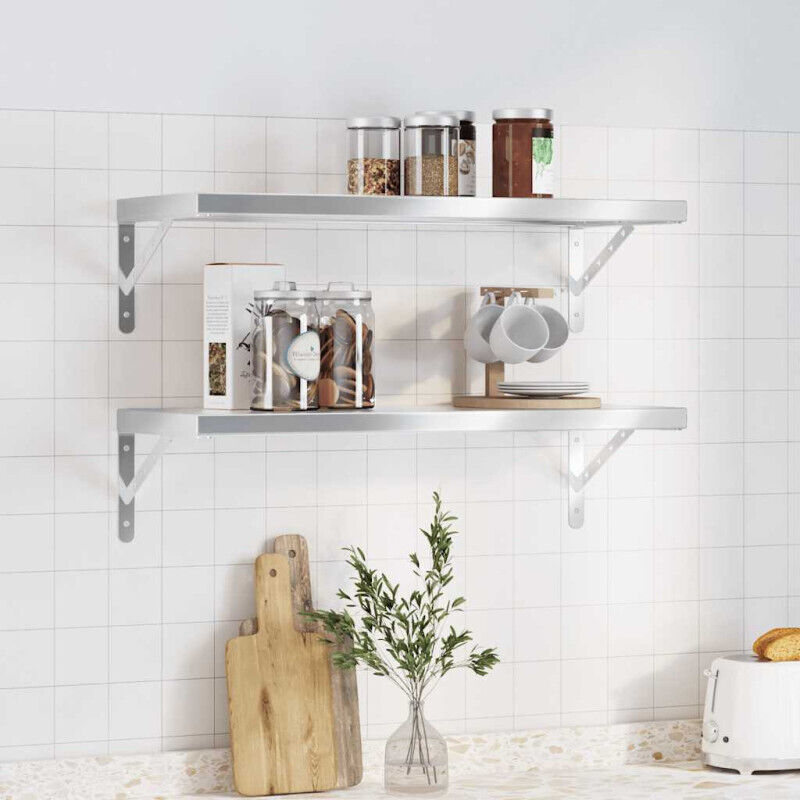 Étagères murales 2 pcs 75x30x3 cm argenté acier inoxydable vidaXL