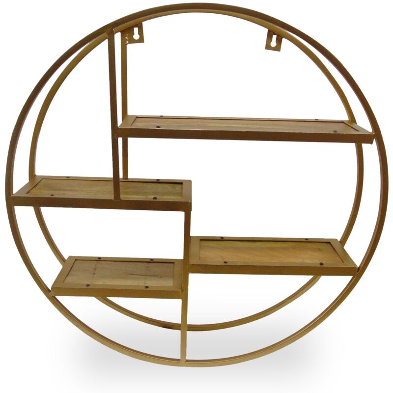 Cotecosy - tagères Ronde Girane Métal Or et Bois
