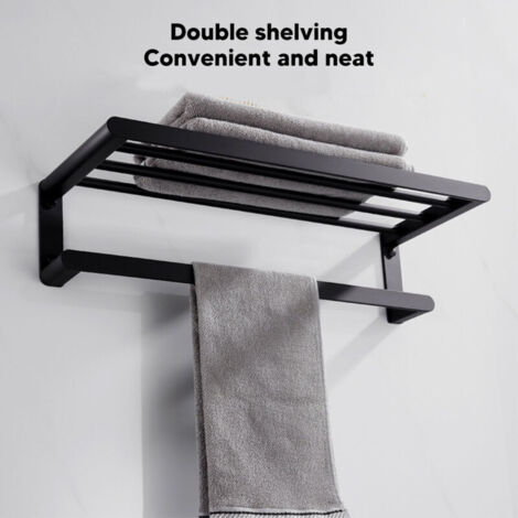 Etagères salle de bain Porte-serviettes salle de bain Space Porte-serviettes aluminium Perceuse murale, 50cm