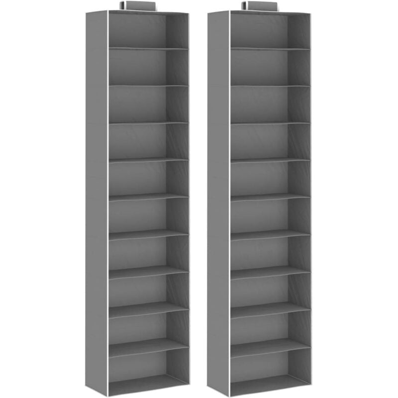 Tagères suspendues de rangement 2 pcs 10 niveaux Tissu Vidaxl Gris
