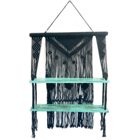 Etagères Suspendues en Macramé Noir - Turquoise- Vendu par 1