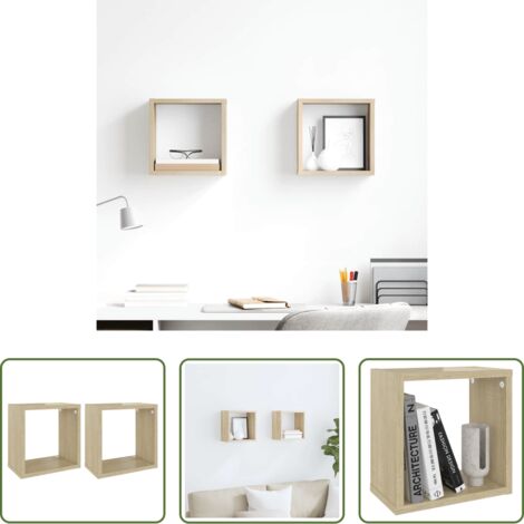 Étagères suspendues -  Étagères cube murales 2 pcs Chêne sonoma 26x15x26 cm