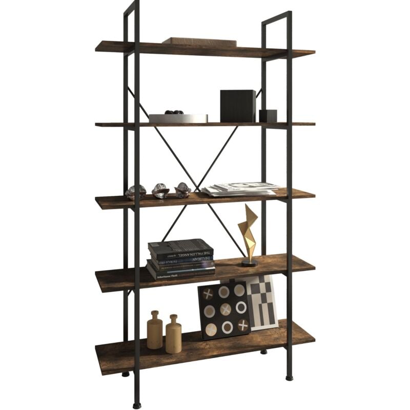 tectake - etagere bibliotheque glasgow style industriel 106 x 34,5 179,5 cm bibliotheque, etagere bois, meuble bois fonce