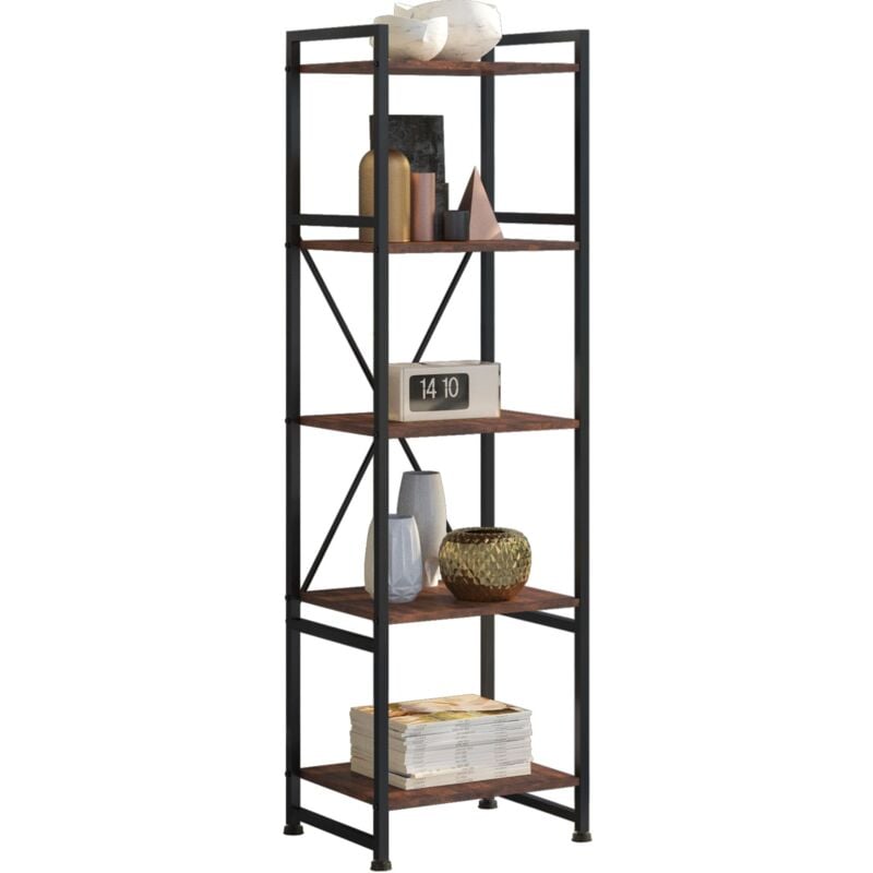 tectake - etagere bibliotheque manchester style industriel 47,5 x 34,5 151,5 cm bibliotheque, etagere bois, meuble bois fonce