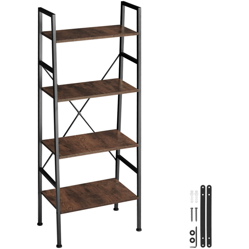 tectake - etagere echelle newcastle style industriel 57,5 x 35,5 139 cm bibliotheque, etagere bois, bibliotheque meuble bois fonce