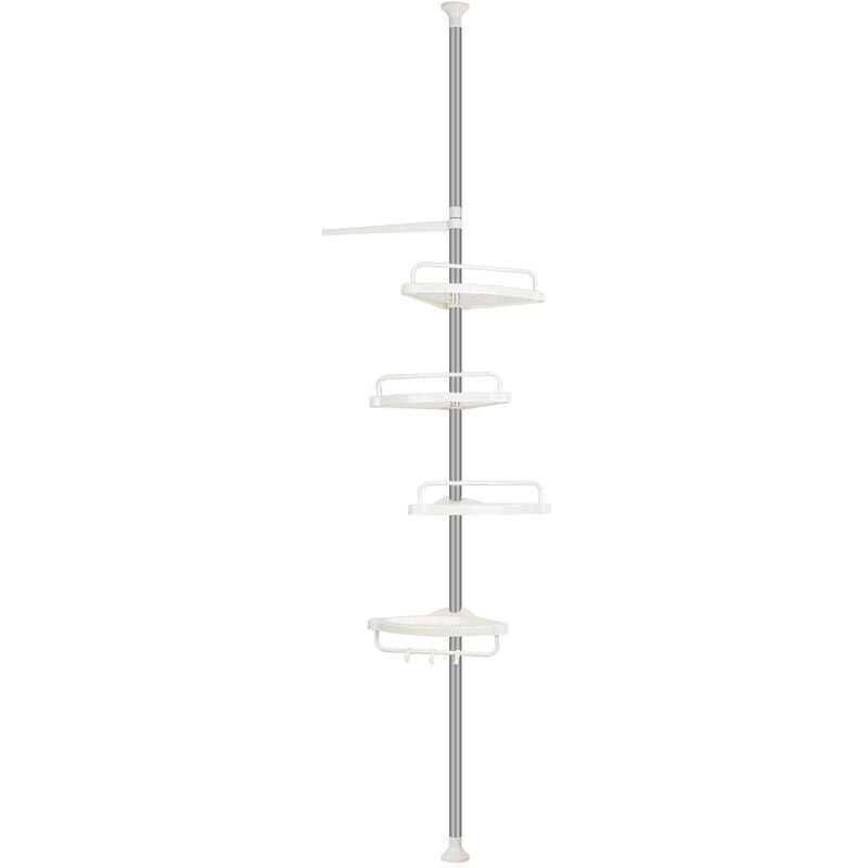 Etagère d'angle de douche télescopique en acier inoxydable 254-304cm assiette en plastique