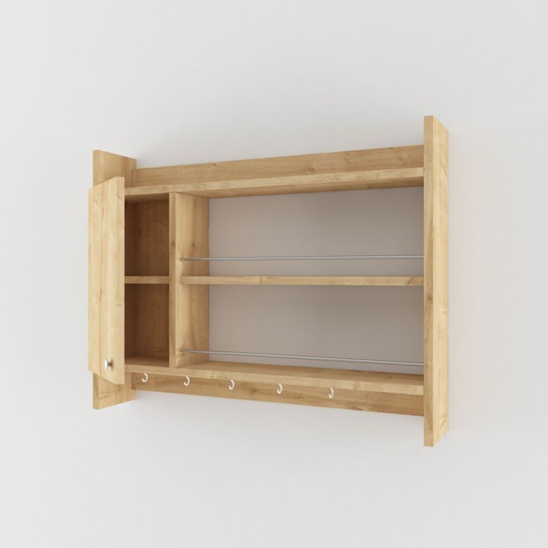 Etagère de cuisine range-épices 1 porte Syban L85cm Chêne clair
