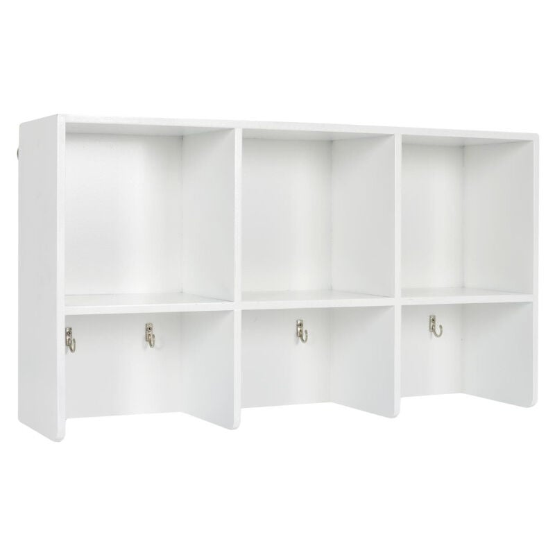 The Home Deco Factory - Etagère murale avec 3 niches + 6 crochets - Blanc - l 55 x p 15 x h 31 cm - Livraison gratuite