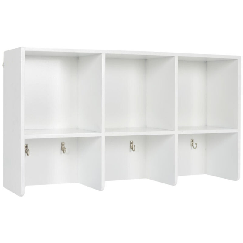 The Home Deco Factory - Etagère murale avec 3 niches + 6 crochets - Blanc - l 55 x p 15 x h 31 cm - Livraison gratuite The Home Deco Factory - Etagère murale avec 3 niches + 6 crochets - Blanc - l 55 x p 15 x h 31 cm - Livraison gratuite