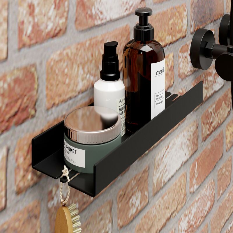 schulte - etagère de douche à coller, tablette de douche murale avec rebord, 28 x 9,5 x 3,5 cm, noir mat