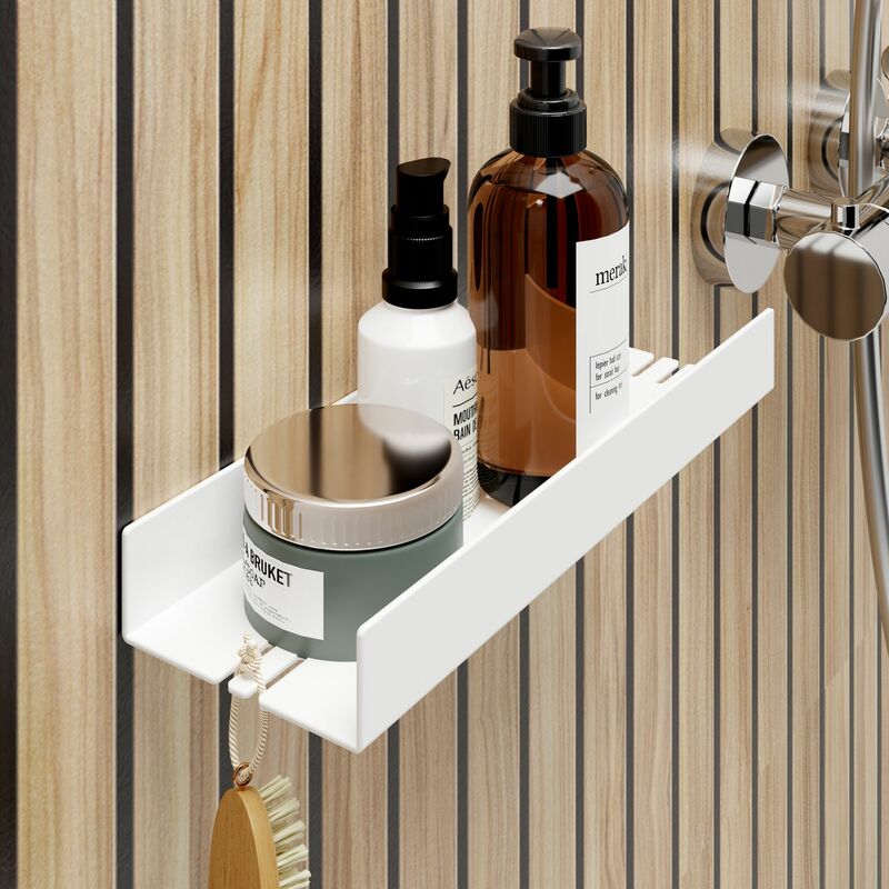 schulte - etagère de douche à coller, tablette de douche murale avec rebord, 28 x 9,5 x 3,5 cm, blanc mat