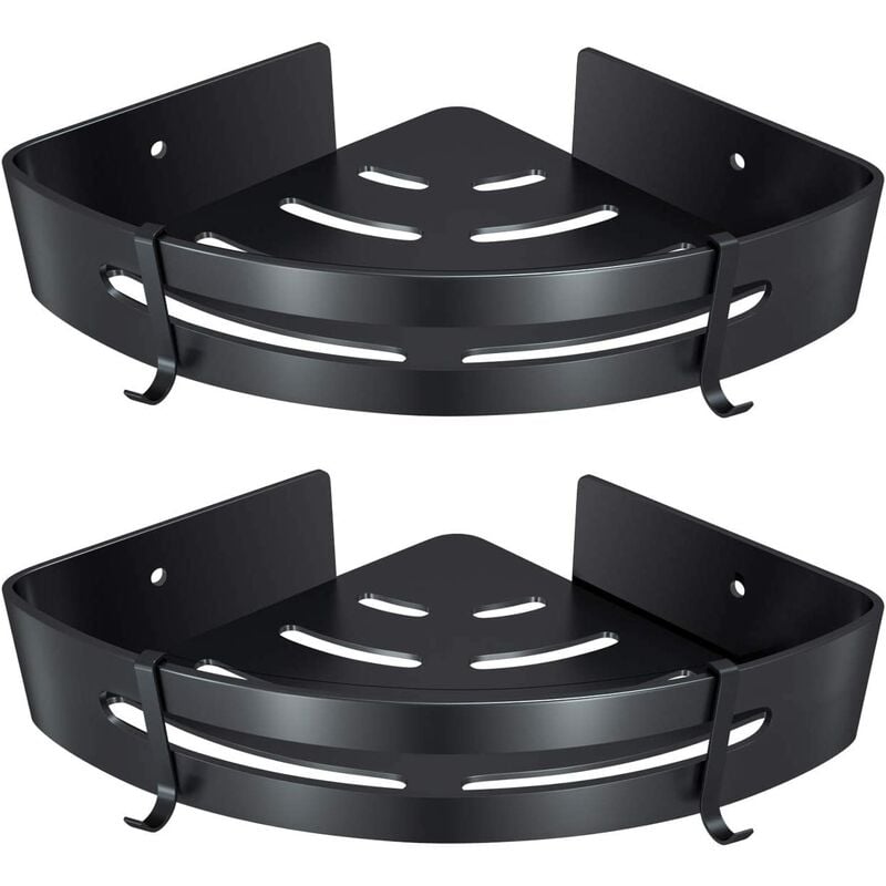 Etagère de douche d'angle, salle de bain sans forage panier rangement douche, aluminium murale organiseur(noir, Couche double)