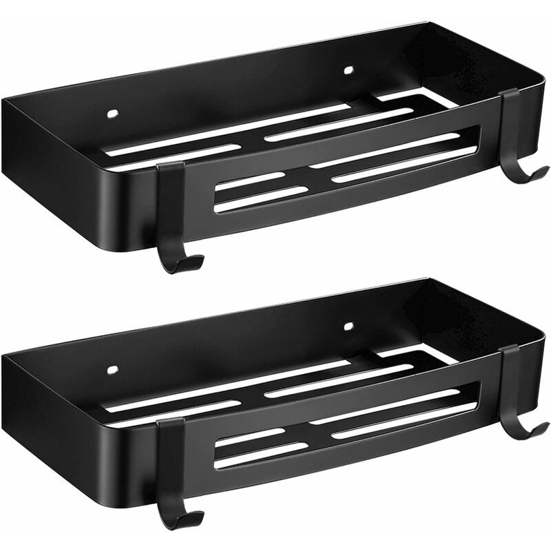 Etagère de Douche Etagère de Salle de Bain sans Perçage Aluminium Antirouille Stockage Rangement 2 Tablettes pour Shampoing Savon (Noir)