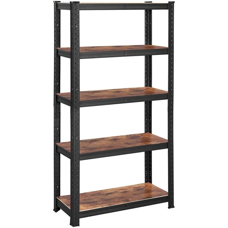Etagère de rangement industrielle en métal noir avec niveaux réglables - L75 x H150 cm - Calicosy