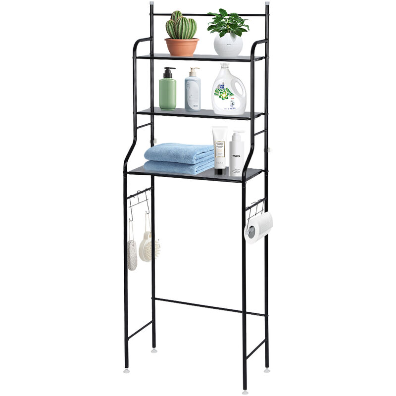 Tagère Organisateur des Toilettes avec 3 Étagères Étagère de Rangement Étanche Économisez de l'espace Noir