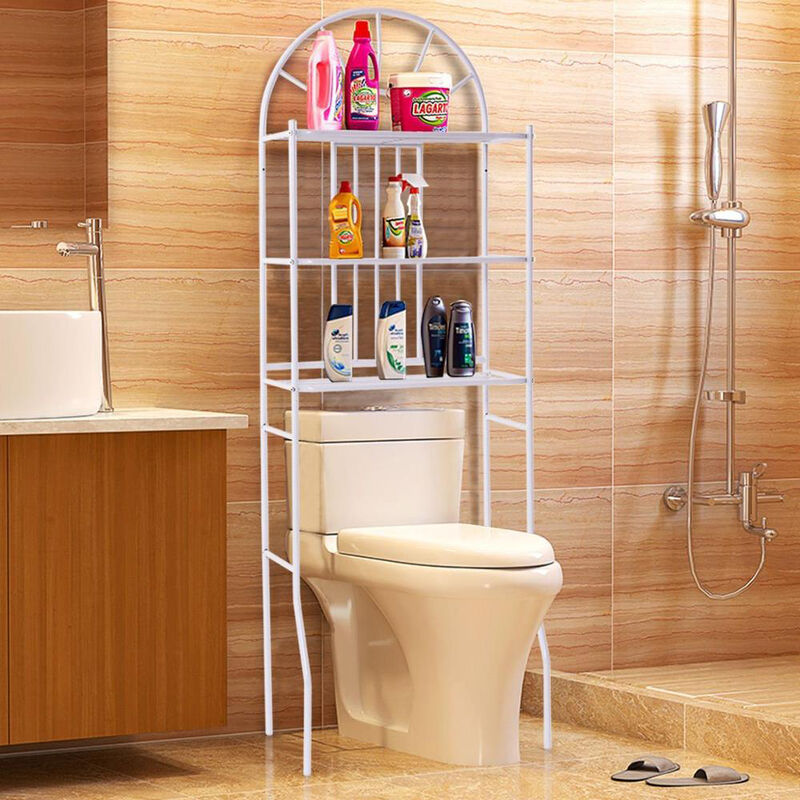 Etagère de salle de bain meuble de rengement au-dessus des toilettes wc ou lave-linge avec 3 tablettes en fer blanc