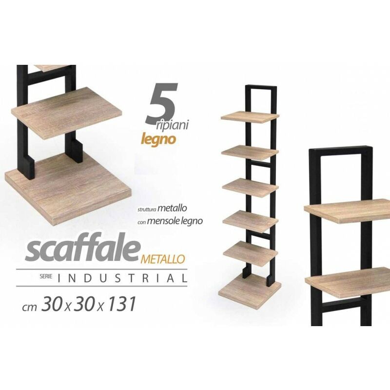 Argonauta - Etagère industrielle urbaine en bois et métal slim 30 x 30 x 131 h