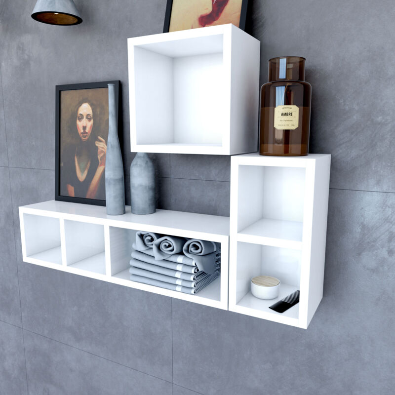 Aurlane - Etagère murale 40x20x20cm blanche de rangement 2 emplacements - personalyz duo