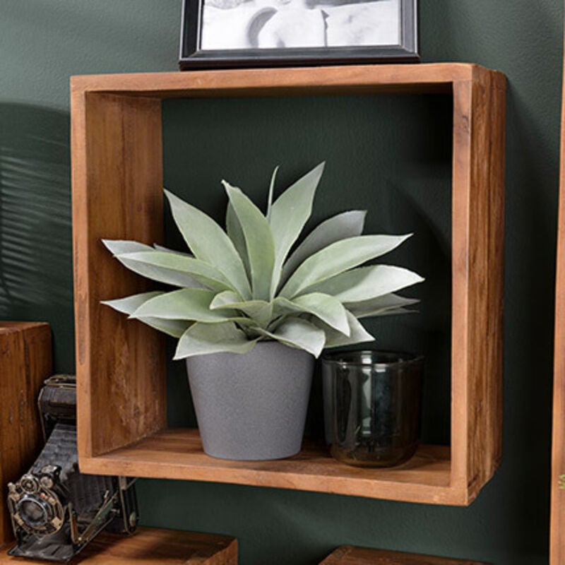 Macabane - alida - Étagère murale marron carrée 35x35cm 1 niche bois teck recyclé