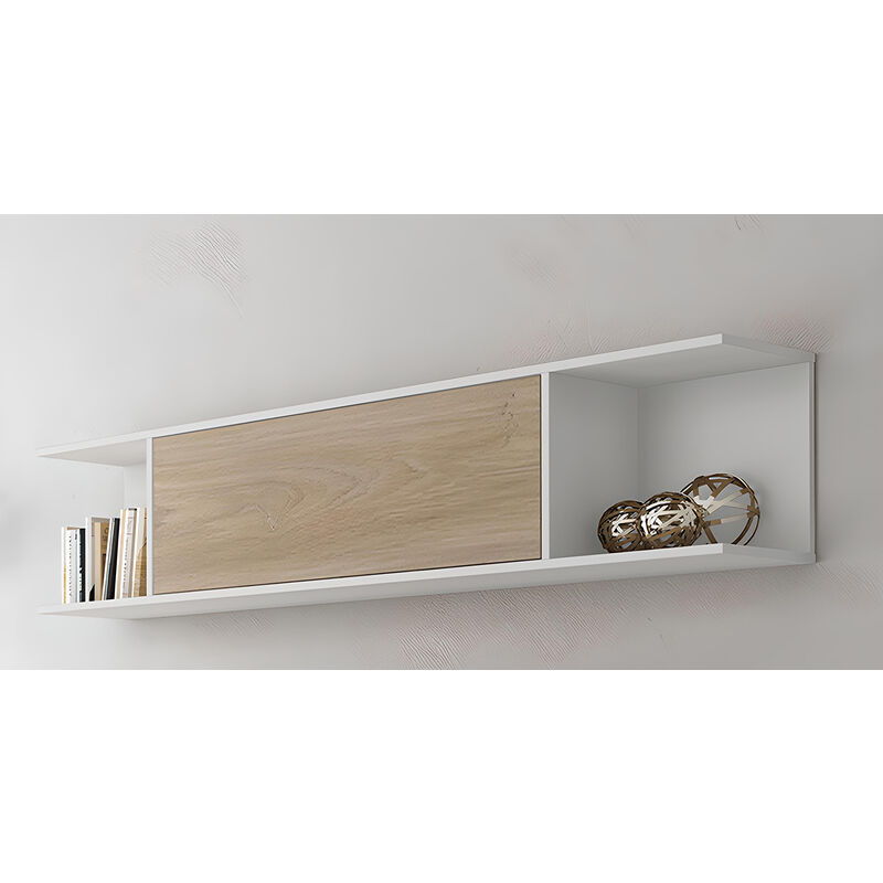 Etagère murale coloris chêne cambrian, blanc- Longueur 160 x Profondeur 27.8 x Hauteur 35.2 cm Pegane