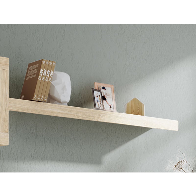 Pegane - Etagère murale coloris chêne cambrian - Longueur 130 x profondeur 23 x hauteur 6,50 cm