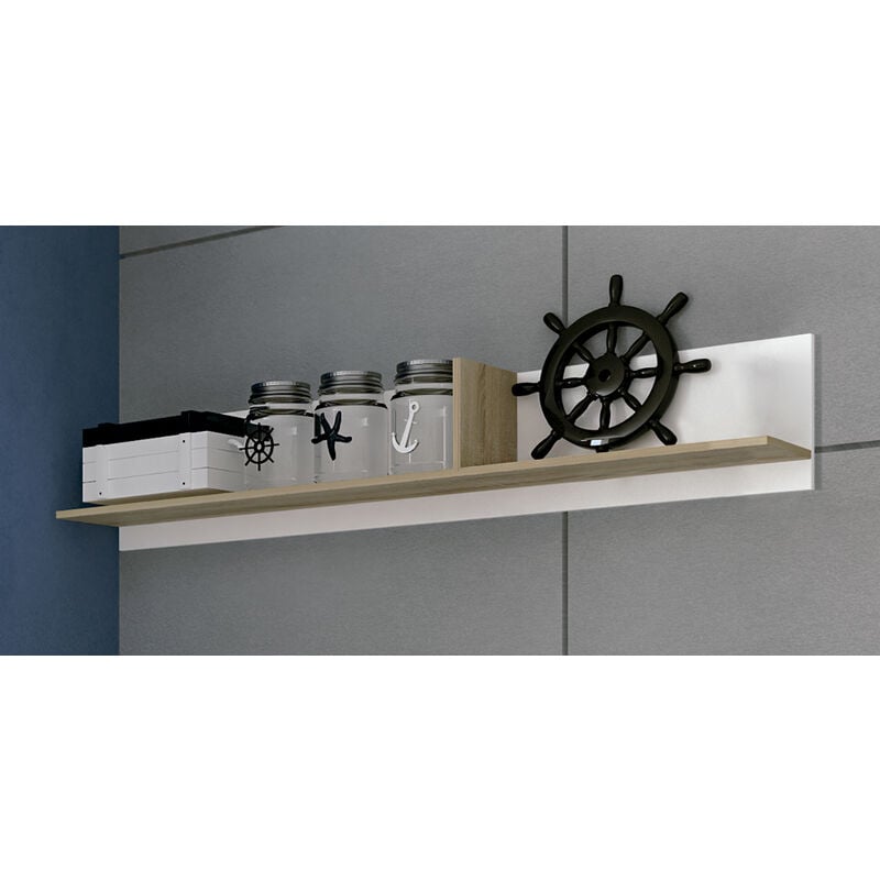 Etagère murale coloris Chêne cambrian/blanc - Longueur 120 x profondeur 23,3 x hauteur 27,9 cm Pegane