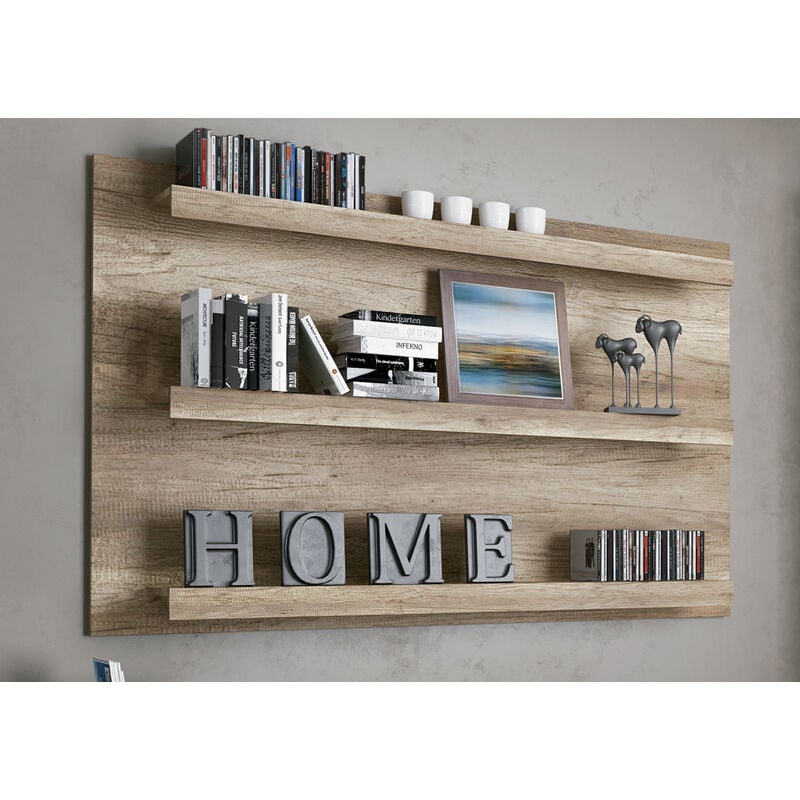 Etagère murale coloris chêne vieilli - Longueur 160 x profondeur 19,20 x hauteur 100 cm Pegane