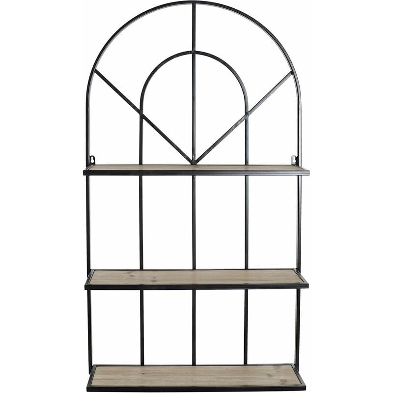 Pegane - Etagère murale en bois de pin et métal coloris noir / naturel - Longueur 60 x profondeur 15 x hauteur 110 cm