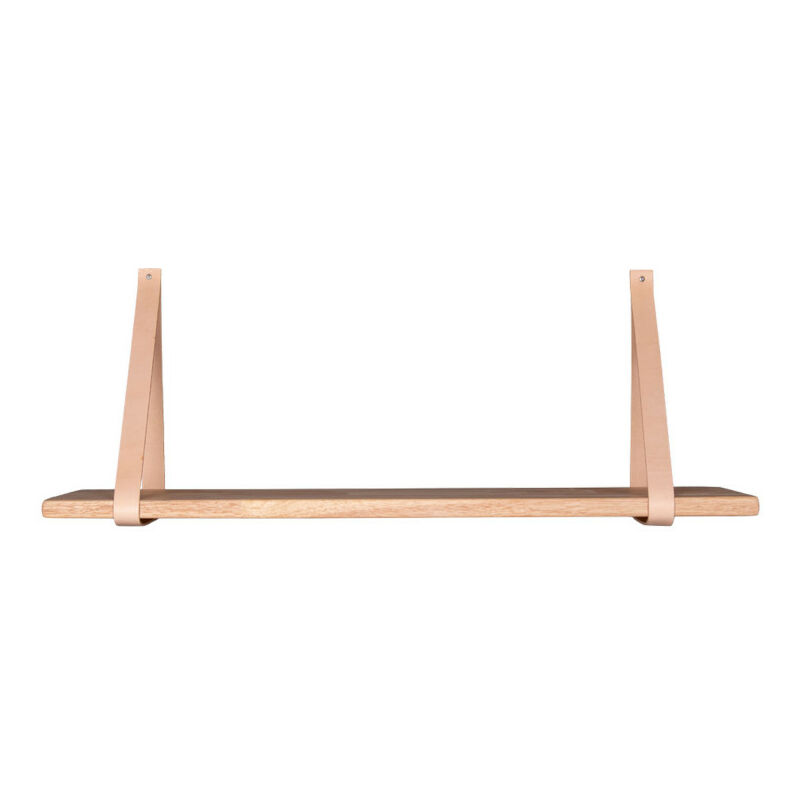 House Nordic - Etagère murale en bois et cuir 120x20 cm - Naturel - forno