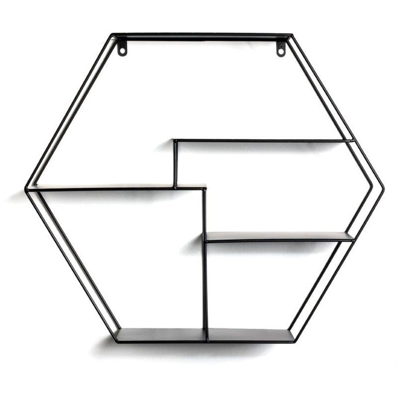 Pegane - Etagère murale en métal laqué noir - Longueur 61 x Hauteur 54 x Profondeur 16 cm