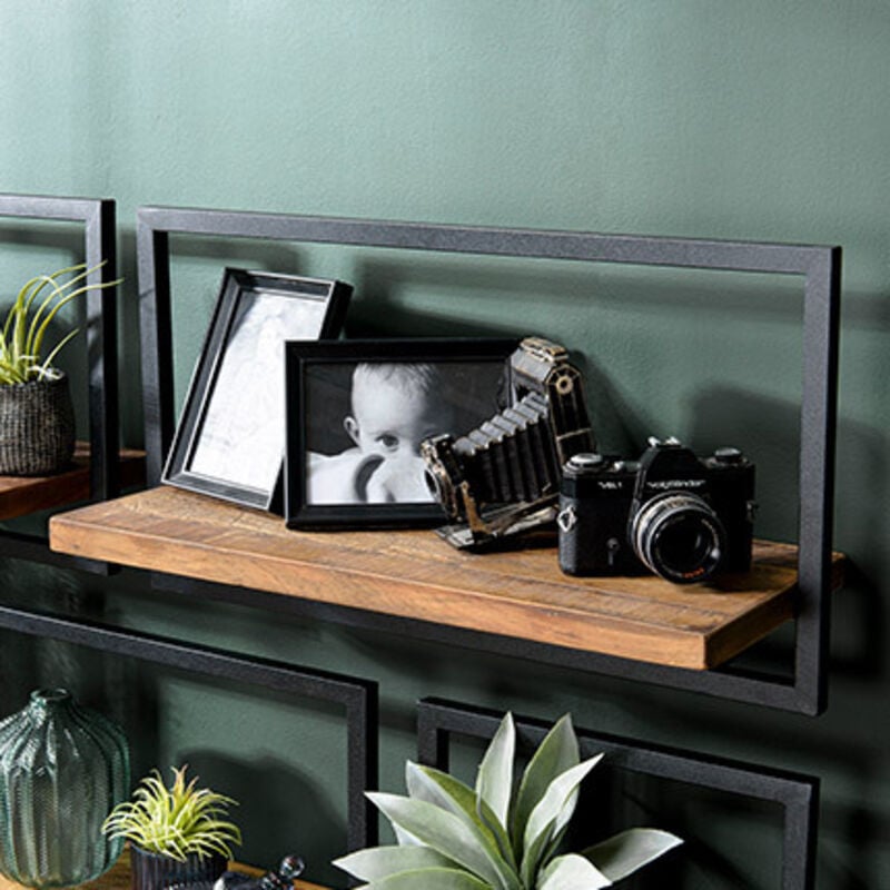 Alida - Étagère murale 'l' 1 plateau teck recyclé marron structure métal noir