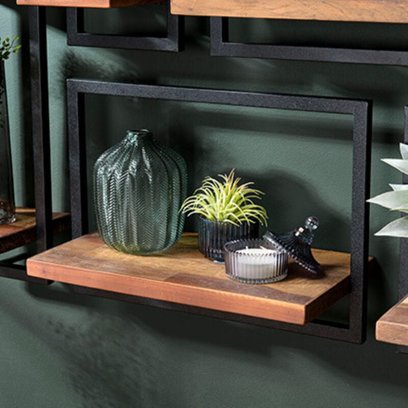 Macabane - alida - Étagère murale 'm' 1 plateau teck recyclé marron structure métal noir