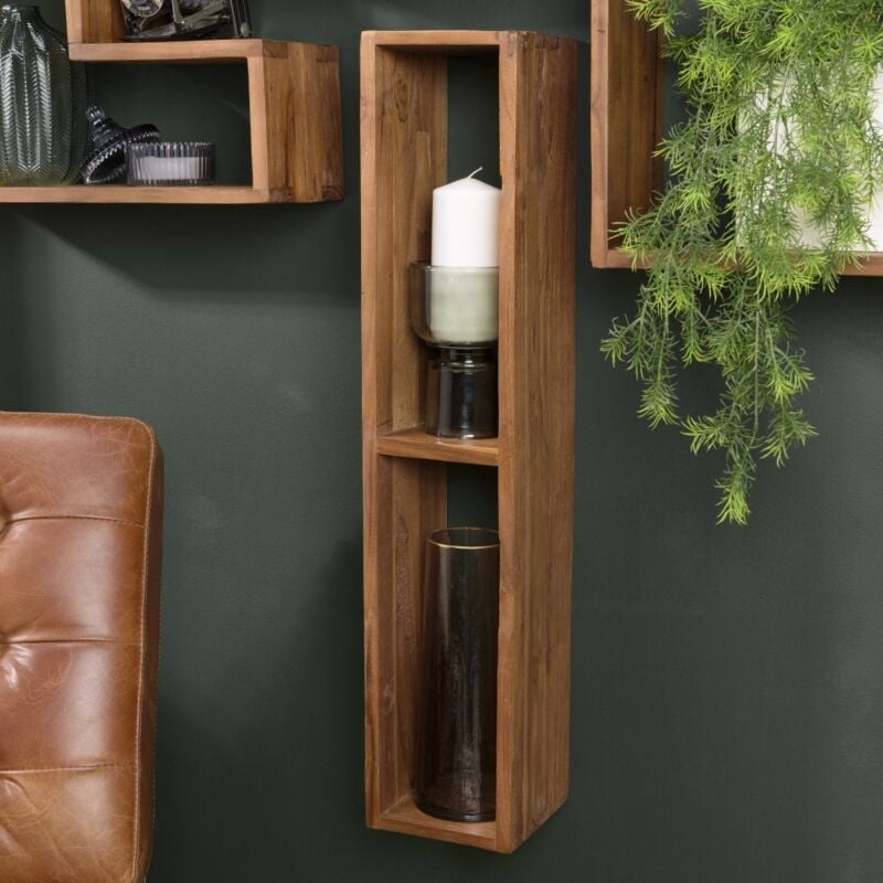 Macabane - alida - Étagère murale marron rectangulaire 2 niches bois teck recyclé