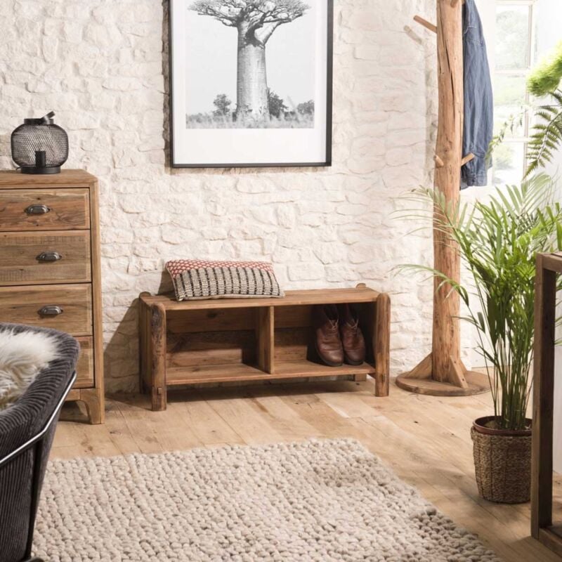 Macabane - andrian - Étagère 2 niches / Rangement chaussures marron bois Pin recyclé