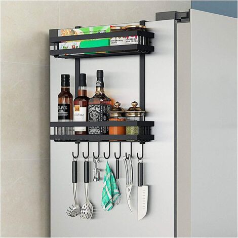 etagre Rfrigrateur, Meuble Cuisine Rangement Frigo Etagere Epices, 2 Couches Tagre  Pices Avec 7 Crochets,support De Rangement Pour Cuisine Sans P